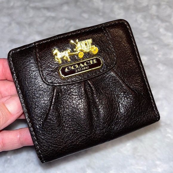 Coach | Bags | Coach Nwot Madison Mini Pleated Black Leather Wallet ...